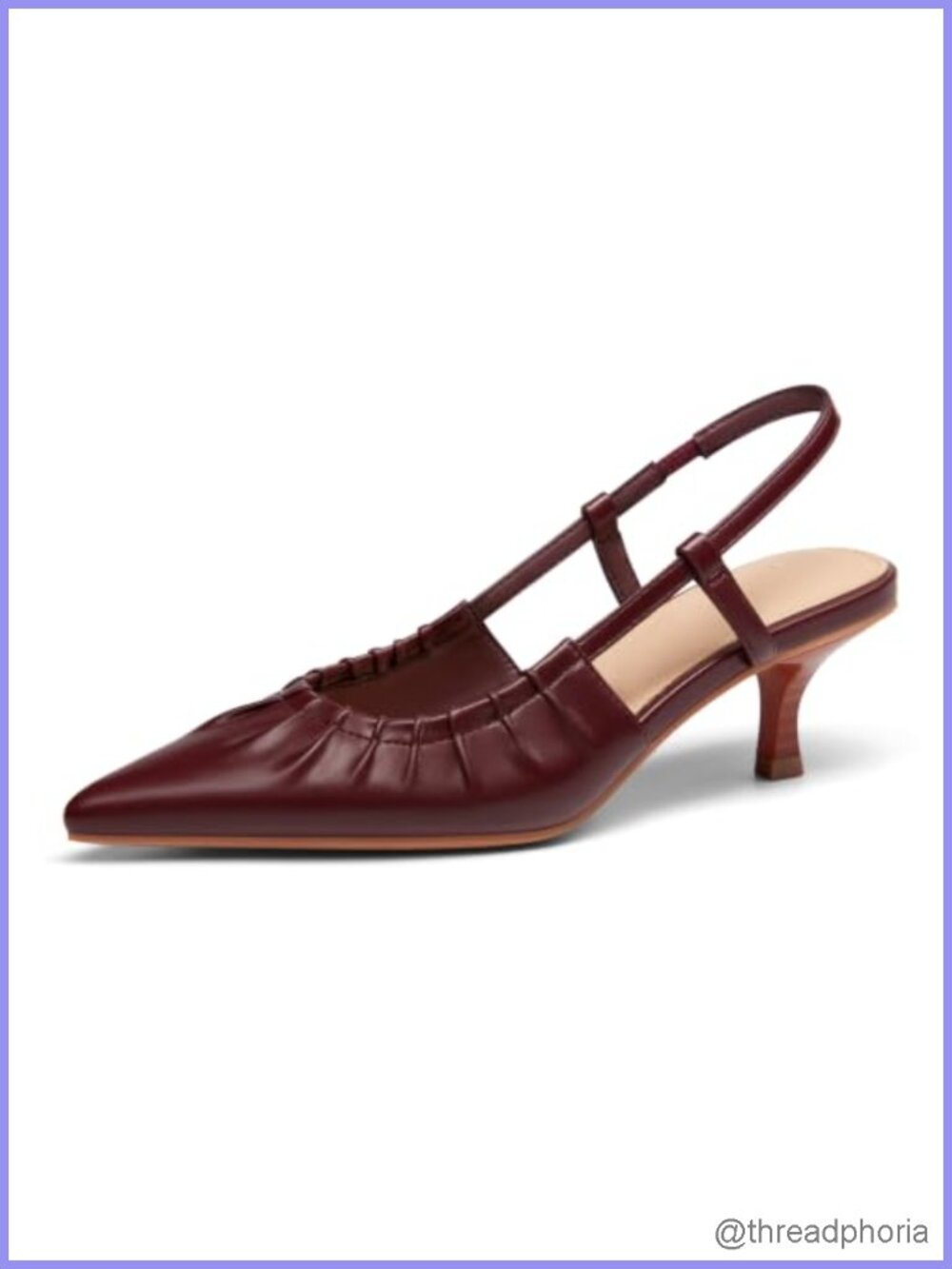 Women's Slingback Kitten Heels PU Leather Pointed Toe Pleated Slip On Dress